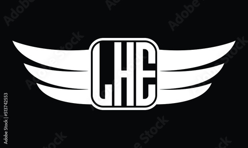 LHE three Letter Wings Flying Initial wing symbol minimalist creative concept flag icon professional logo design Vector template with abstract black and white tattoo photo