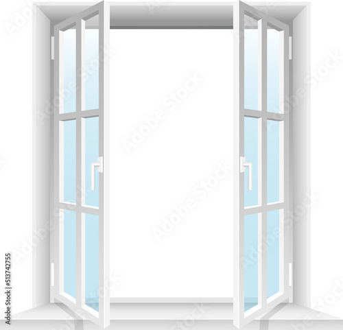 Transparent windows and sunny sky clipart design illustration