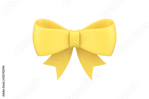 Yellow glossy bow festive satin ribbon fashion decorative element realistic 3d icon vector