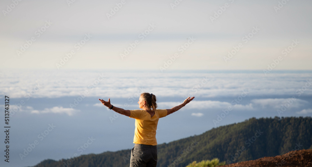 woman tourist in El Teide national park Tenerife Canary islands woman tourist in El Teide national park Tenerife Canary islands