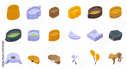 Amphitheater icons set isometric vector. Arena italy. Ancient building