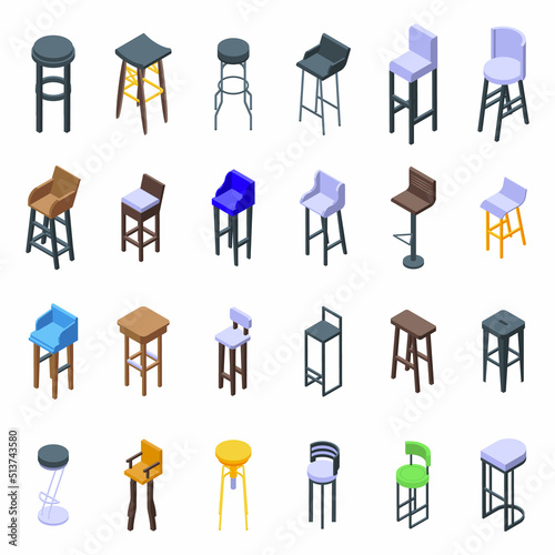 Bar stool icons set isometric vector. Chair club. Furniture club