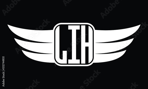 LIH three Letter Wings Flying Initial wing symbol minimalist creative concept flag icon professional logo design Vector template with abstract black and white tattoo photo