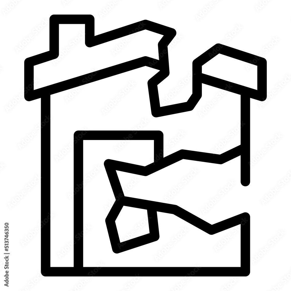 Destroyed house of war icon outline vector. People migrant. Refugee seeker Destroyed house of war icon outline vector. People migrant. Refugee seeker