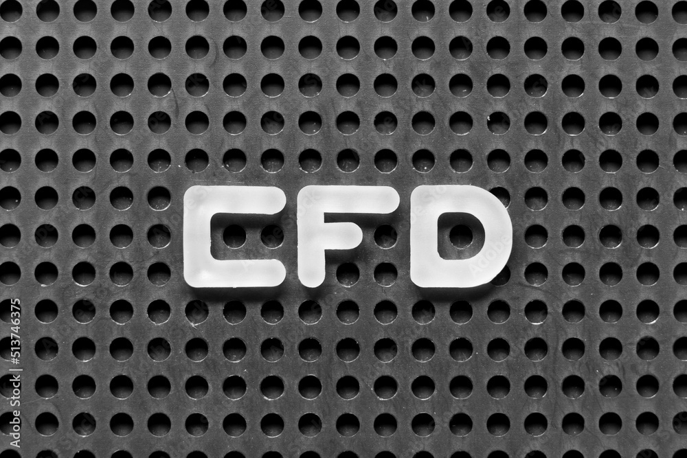 White alphabet letter in word CFD (Abbreviation of Contract for Difference) on black pegboard background White alphabet letter in word CFD (Abbreviation of Contract for Difference) on black pegboard background