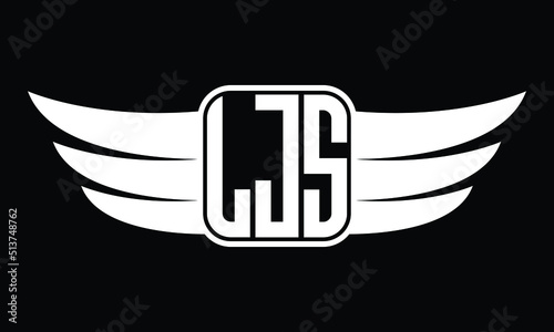 LJS three Letter Wings Flying Initial wing symbol minimalist creative concept flag icon professional logo design Vector template with abstract black and white tattoo photo