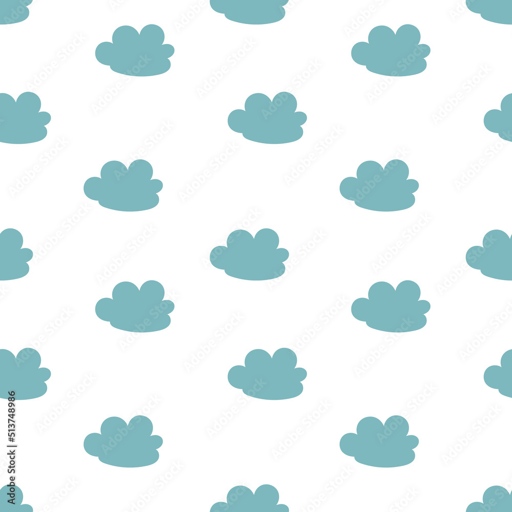 Obraz premium Cloud sky seamless pattern, Simple child background, Cartoon repeat print, Blue cloud ornament, Sky backdrop, Nursery wallpaper