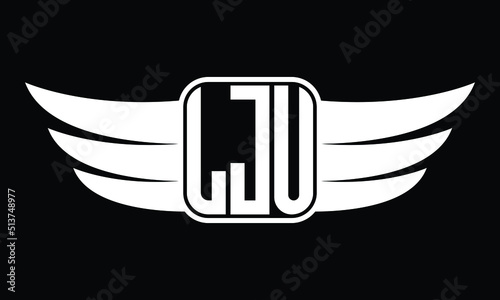 LJU three Letter Wings Flying Initial wing symbol minimalist creative concept flag icon professional logo design Vector template with abstract black and white tattoo photo