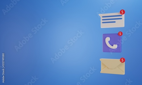 Email, text message and call notification on mobile phone. Social media concept