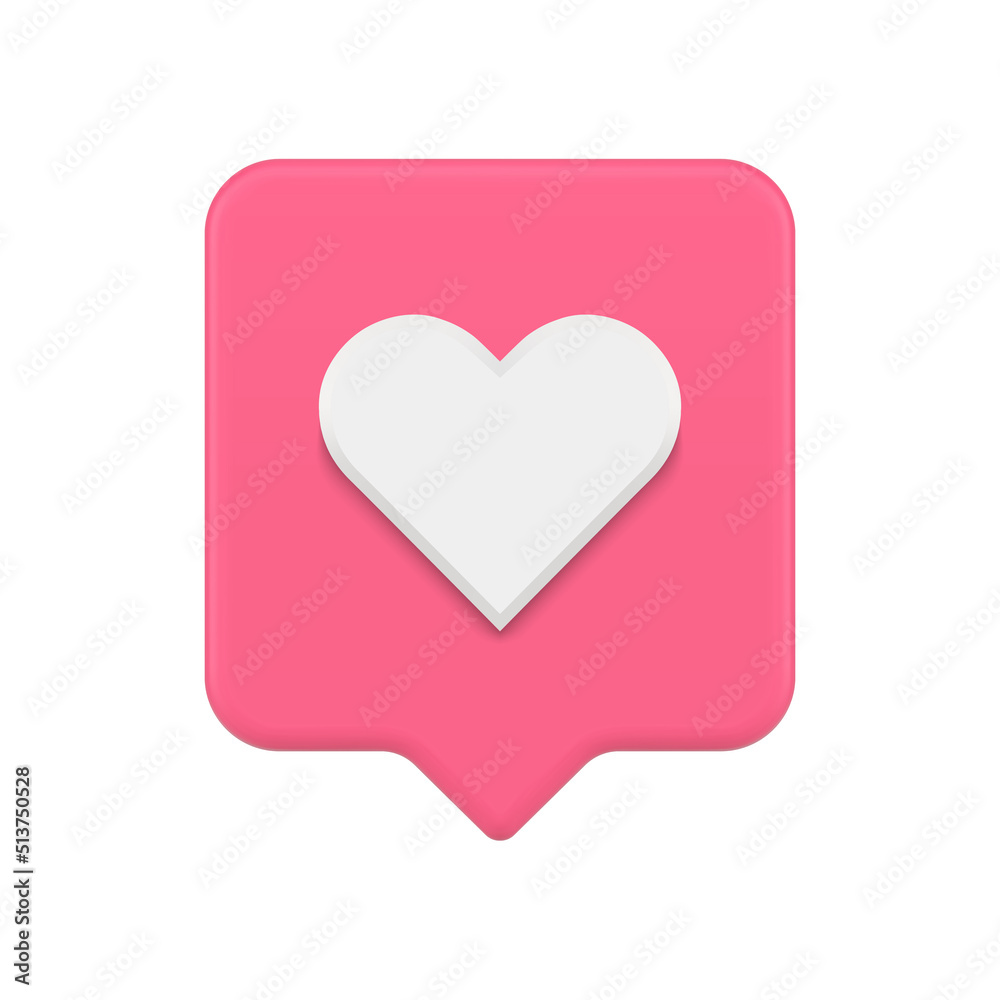 Social media like notification pink quick tips with heart shape cyberspace realistic 3d icon vector Social media like notification pink quick tips with heart shape cyberspace realistic 3d icon vector