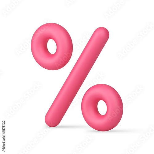 Pink percentage 3d icon financial mathematical symbol realistic 3d icon template vector illustration