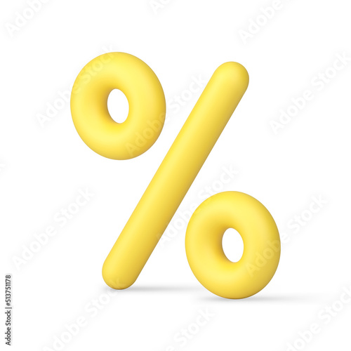 Yellow percentage decorative badge business retail promo realistic 3d icon vector illustration
