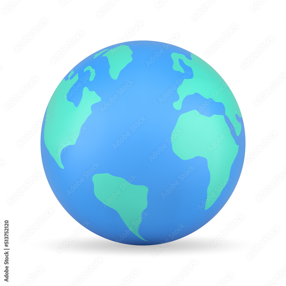 Nature blue Earth planet globe geography sphere shape realistic 3d icon vector illustration