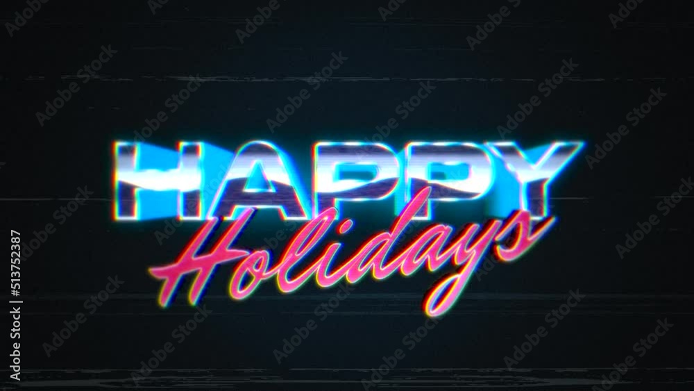 Happy Holidays with neon text and noise lines, motion abstract holidays, futuristic and retro style background Happy Holidays with neon text and noise lines, motion abstract holidays, futuristic and retro style background