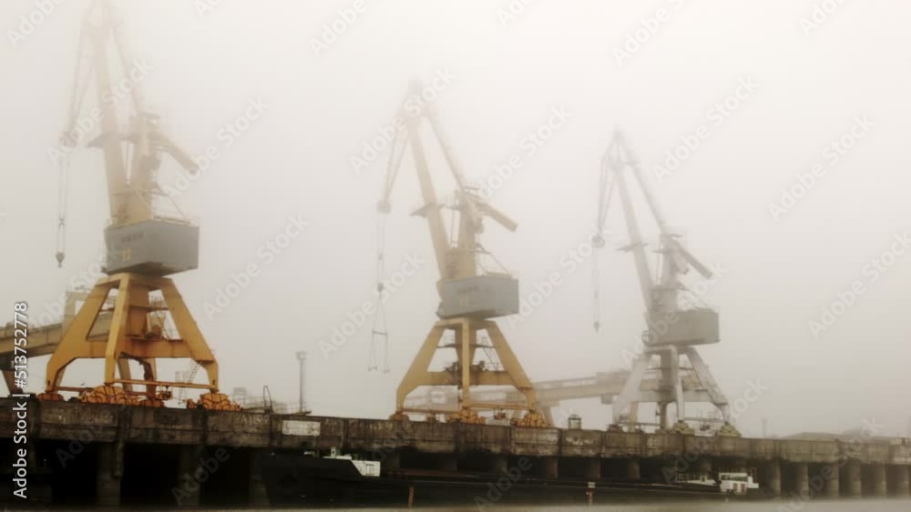 River port cranes in the fog - Danube river in Austria 4 River port cranes in the fog - Danube river in Austria 4