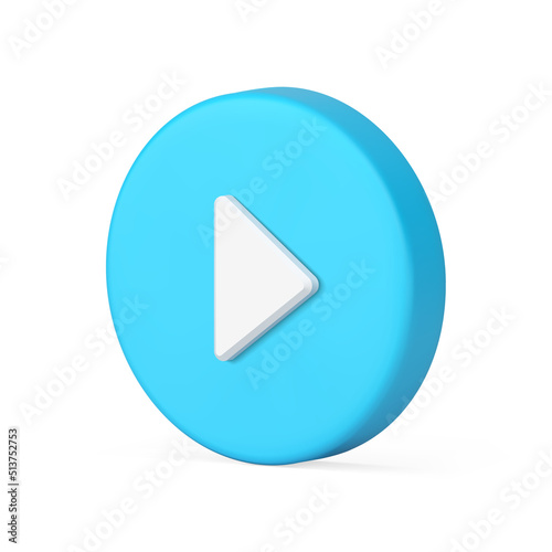 Blue play start circle badge isometric navigation menu button arrow right realistic 3d icon vector