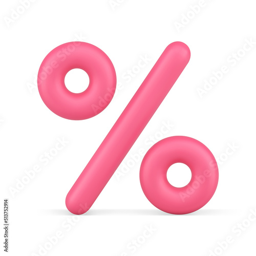 Pink percentage balloon mathematical symbol sale discount front view badge realistic 3d icon vector