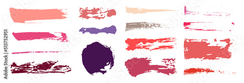 Makeup strokes. Beauty and cosmetic nude brush stains.  Set of lipstick swatches. Hand drawn.