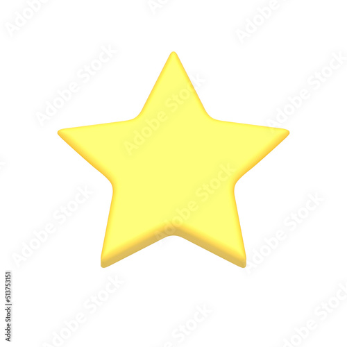 Bright yellow five pointed star glossy rating best award badge front view realistic 3d icon vector