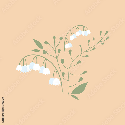 Lily of the valley on an isolated background. Vector flat illustration of summer flower.