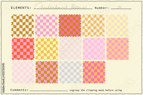  Set of Checkerboard background Seamless hippie pattern
