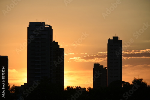 city skyline at sunset