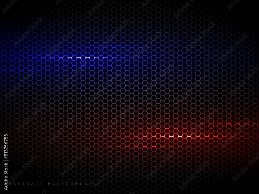 hexagon texture dark abstract background with red and blue light effect hexagon texture dark abstract background with red and blue light effect
