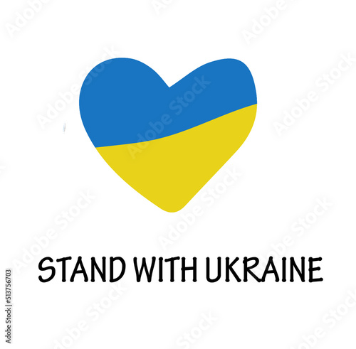 Stand with Ukraine concept with flag and heart. Stop War illustration.Support people in Ukraine