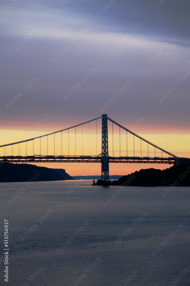 George Washington Bridge, Hudson River, Scenic Sunset, Riverside Park, Manhattan, NYC George Washington Bridge, Hudson River, Scenic Sunset, Riverside Park, Manhattan, NYC