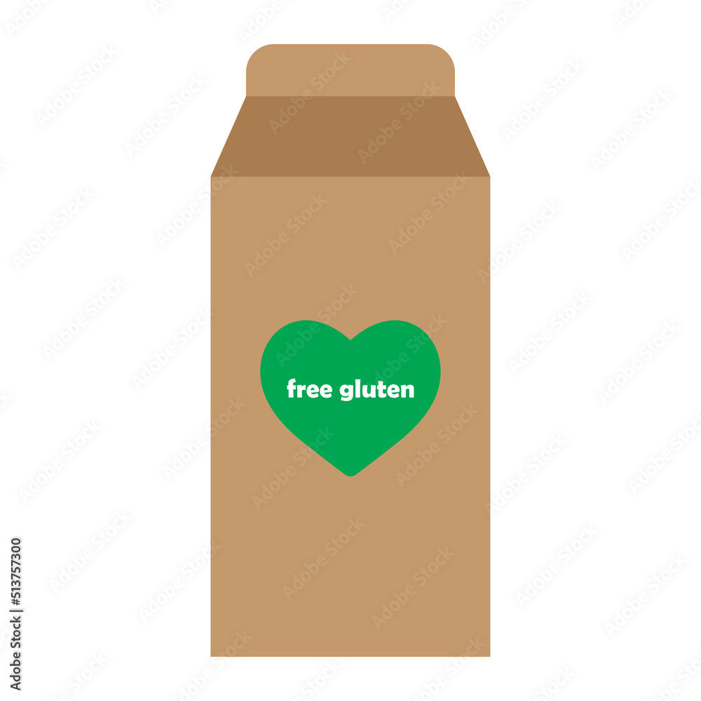Brown paper bag with green heart print and gluten free lettering. Vector illustration. Brown paper bag with green heart print and gluten free lettering. Vector illustration.
