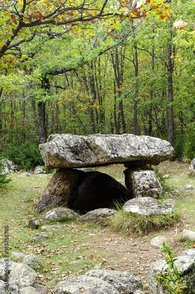 Dolmen de Cornudella.(Dolmen de la cabaneta del Forno)Bosque de Transás.Pirineo Aragones.Huesca.España. Dolmen de Cornudella.(Dolmen de la cabaneta del Forno)Bosque de Transás.Pirineo Aragones.Huesca.España.