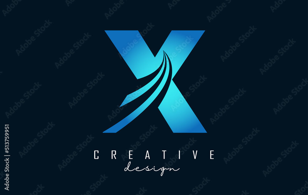 Creative letter X logo with leading lines and road concept design. Letter X with geometric design.