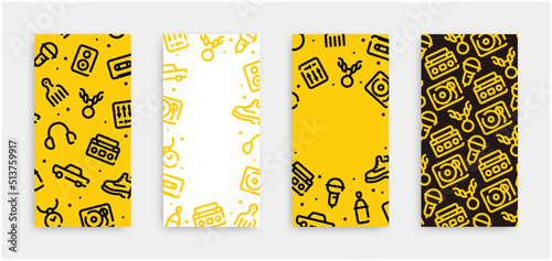 Hip hop icon pattern background for graphic design.Long vertical vector template set.