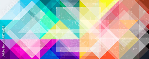 colorful abstract geometric background, with triangles, squares, paint strokes and splashes