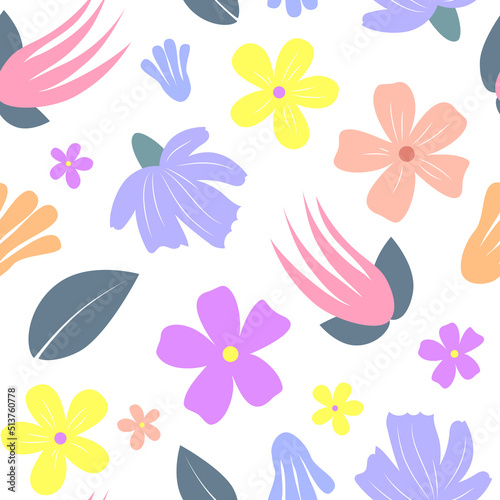 Colorful flowers on a white background. Seamless vector pattern.