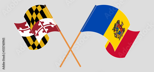 Crossed and waving flags of the State of Maryland and Moldova