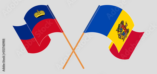 Crossed and waving flags of Liechtenstein and Moldova