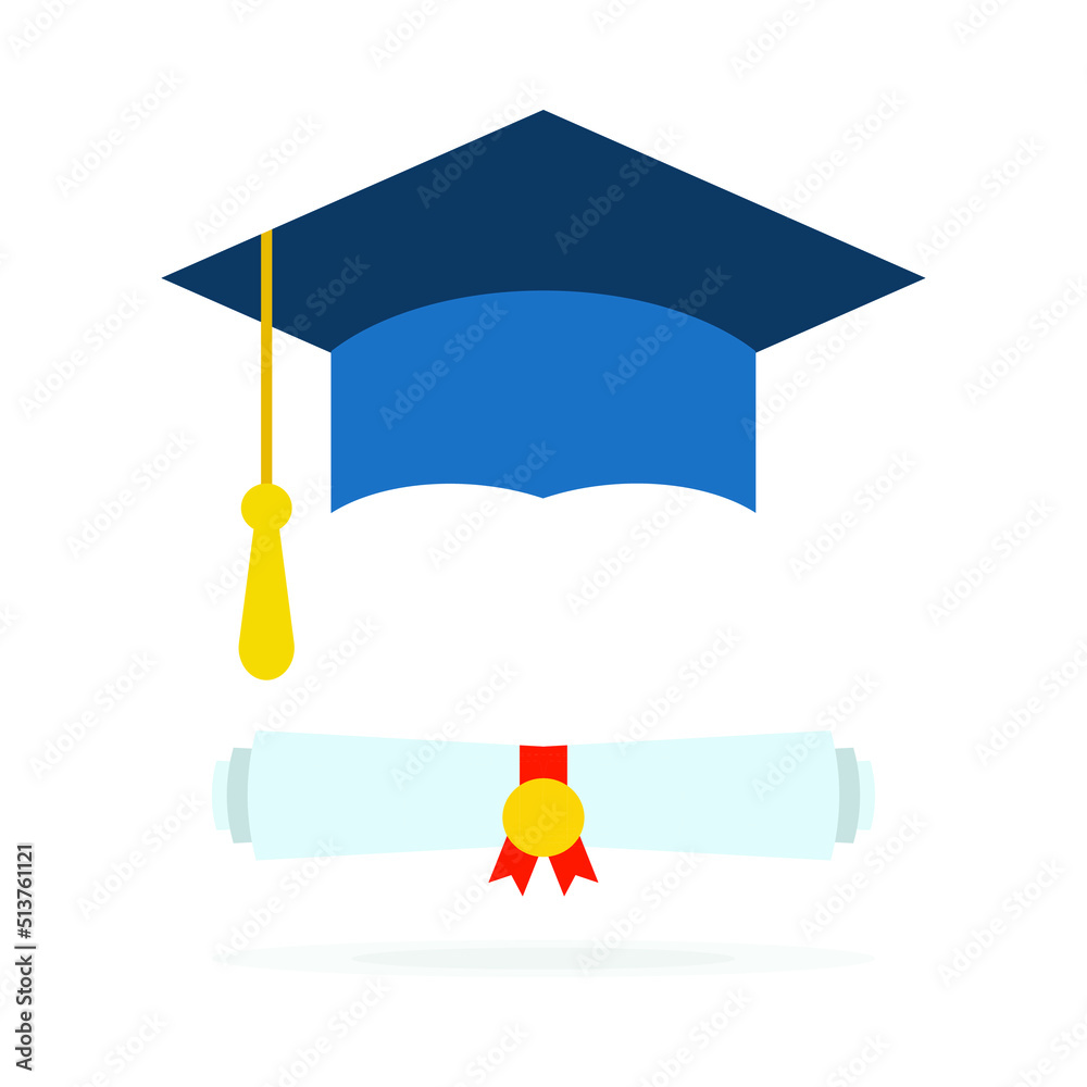 Graduation hat with diploma on white background. Vector illustration ...