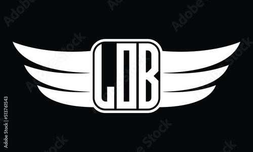 LOB three Letter Wings Flying Initial wing symbol minimalist creative concept flag icon professional logo design Vector template with abstract black and white tattoo photo