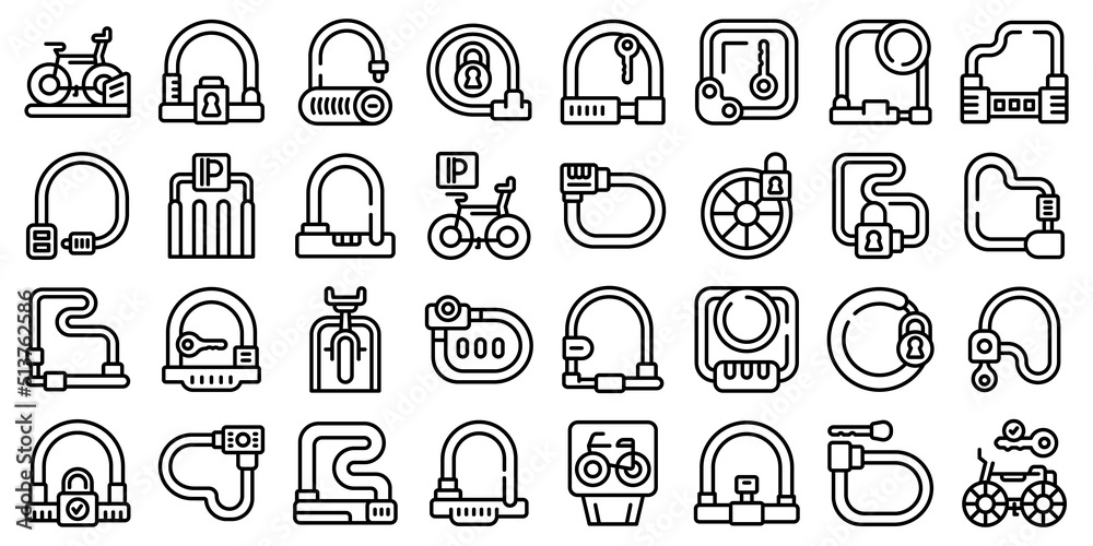 Cycling lock icons set outline vector. Smart bike. Lock bicycle