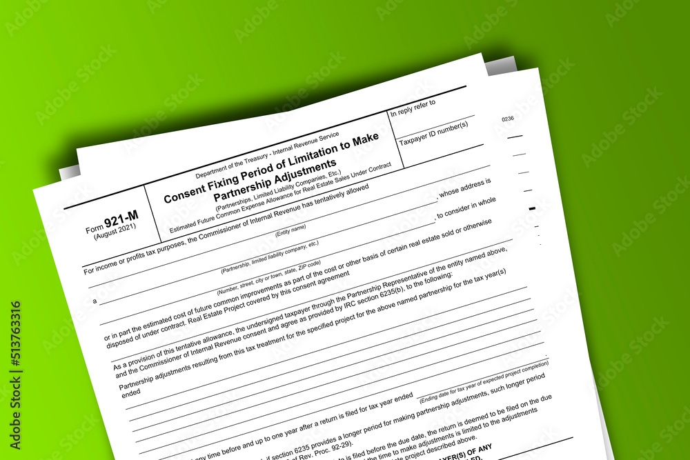 Form 921-M documentation published IRS USA 08.13.2021. American tax document on colored Form 921-M documentation published IRS USA 08.13.2021. American tax document on colored