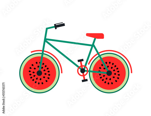 bicycle with watermelon wheels  summer bike vector illustration