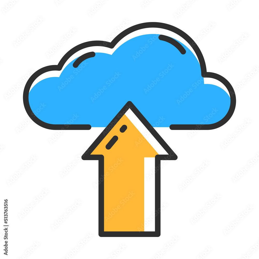 Cloud upload technology outline icon. Server upload database concept. Vector illustration concept. Cloud upload technology outline icon. Server upload database concept. Vector illustration concept.