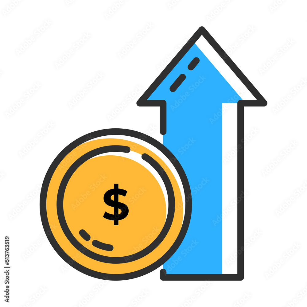 Money statistic icon. Money earning outline icon. Vector illustration concept. Money statistic icon. Money earning outline icon. Vector illustration concept.