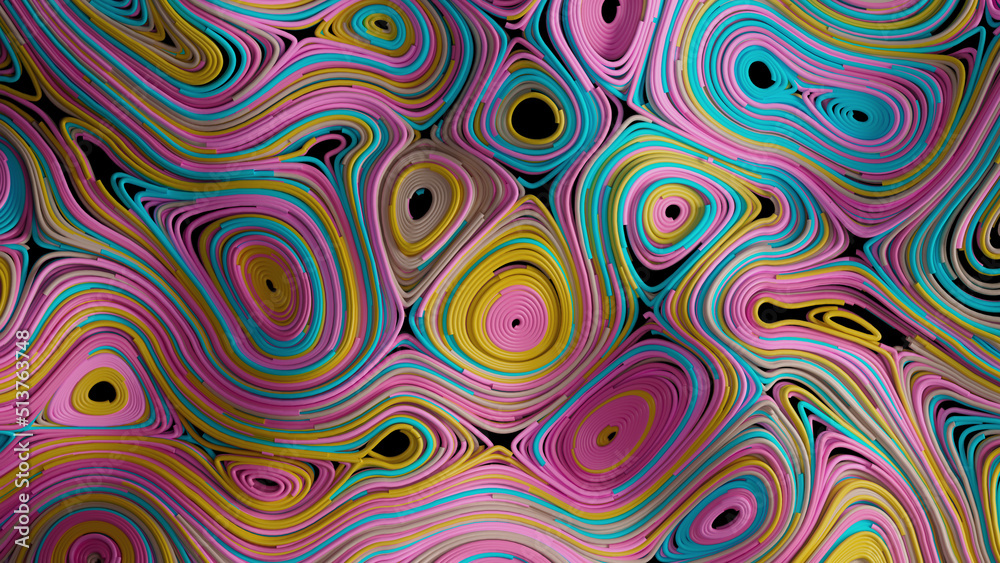 3d render top view multicolored topographic abstract circular fields
