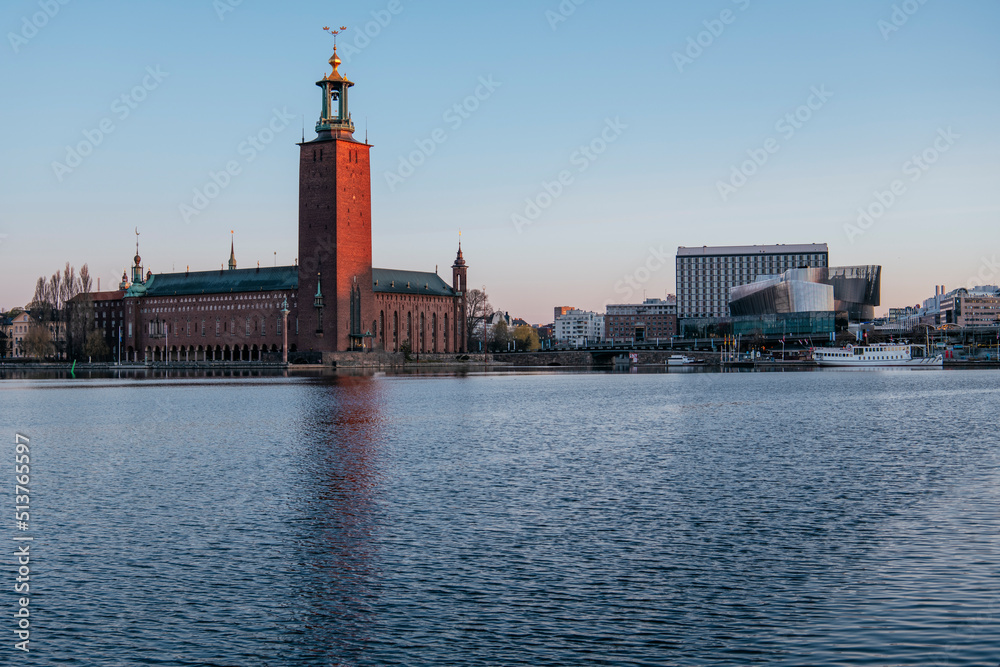 Stockholm City Hall at dawn, Stockholm, Sodermanland and Uppland, Sweden, Scandinavia