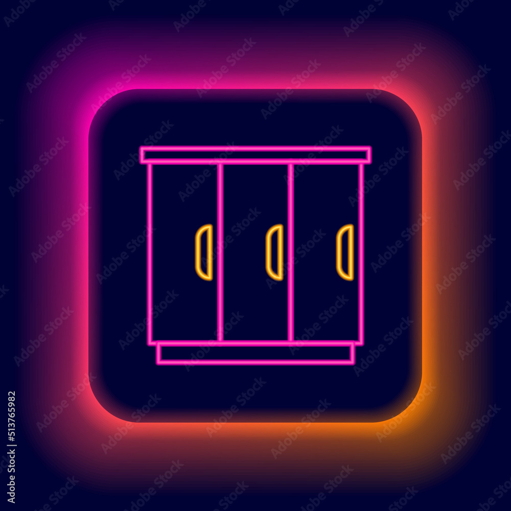 Glowing neon line Wardrobe icon isolated on black background. Cupboard sign. Colorful outline concept. Vector