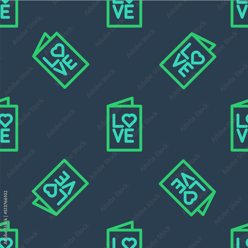 Line Valentines day party flyer icon isolated seamless pattern on blue background. Celebration poster template for invitation or greeting card. Vector