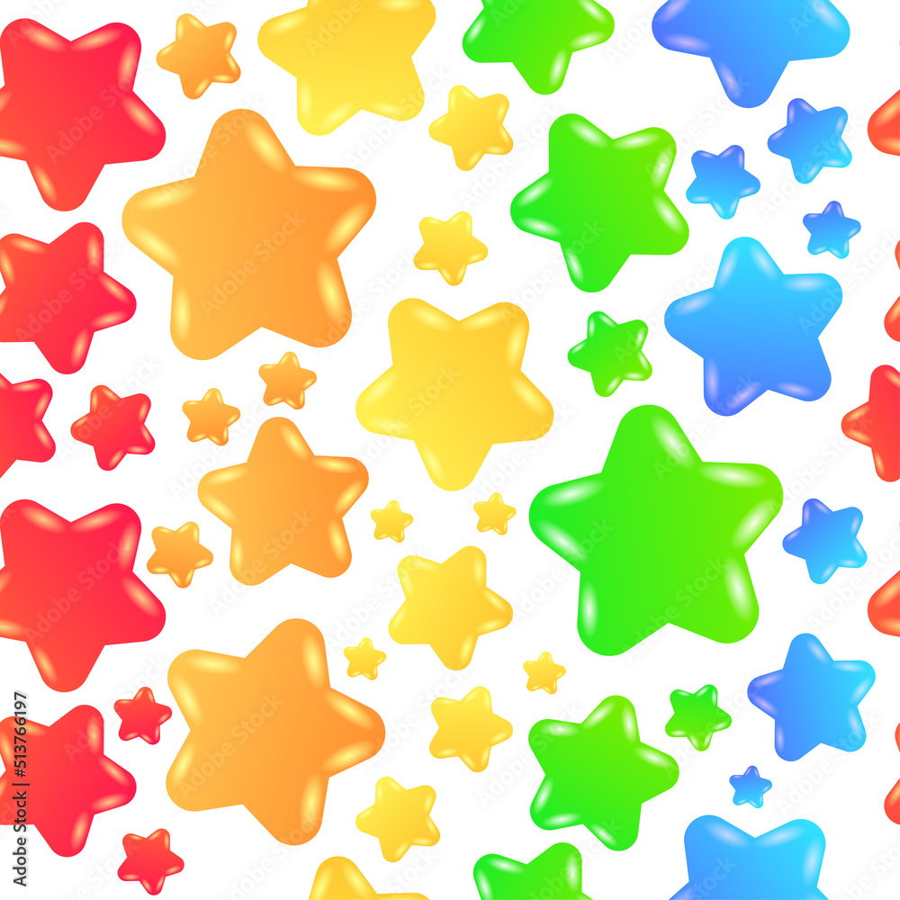 Seamless pattern with funny cartoon jelly stars. Vector childish texture.