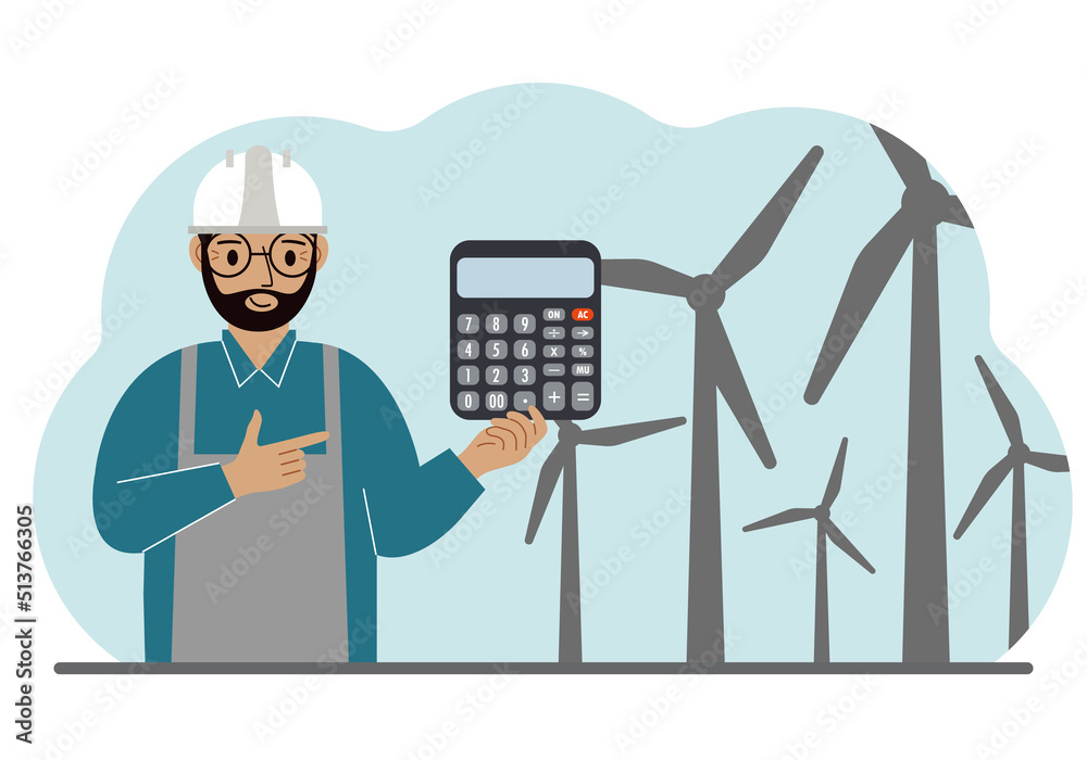 Technician engineer man, energy wind farm. The concept of clean alternative energy. Environmental protection, ecology protection.